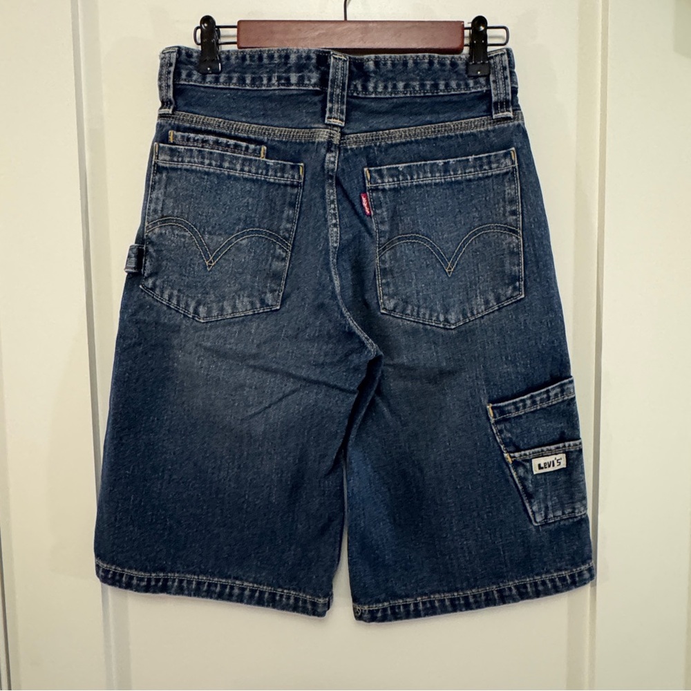 Vintage Levi's Utility Blue Denim Jean Cargo Shorts Boys Youth Size 14 Reg W 27” - Picture 4 of 5